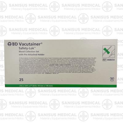 Palomilla Vacutainer de seguridad BD 21G con portatubos Verde - 8 Cajas de 25 uds  - Ref 368654 - Imagen 3