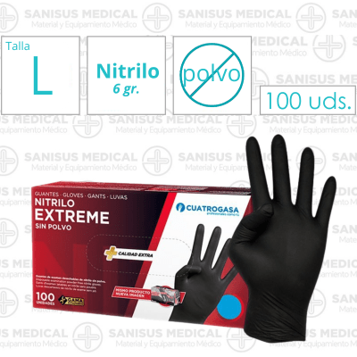 Guantes de Nitrilo Negro GRUESO 6GR Talla L Caja 100 uds