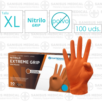 Guantes de Nitrilo GRIP Naranja 8.5GR Talla XL  Caja 50 uds