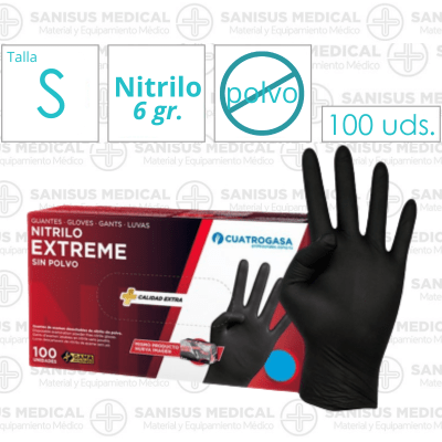 Guantes de Nitrilo Negro GRUESO 6GR Talla S  Caja 100 uds