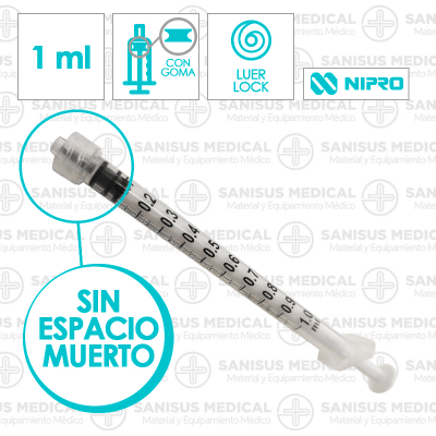 Jeringa 1ml de 3 cuerpos Luer Lock Nipro Caja 100 Uds