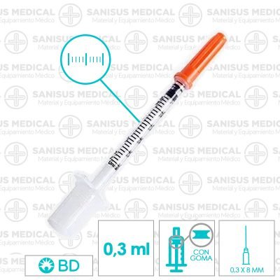 Promo Jeringa insulina 0,3ml Aguja 30G 0,30x8mm BD por 200uds - Imagen 2