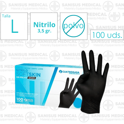 Guantes de Nitrilo Negro FINO 3,5GR Talla L   Caja 100 uds