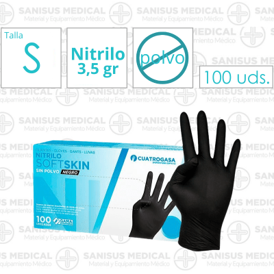 Guantes de Nitrilo Negro FINO 3,5GR Talla S  Caja 100 uds