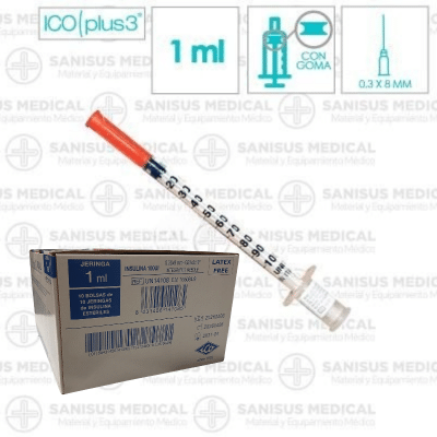 Jeringa insulina con aguja Ico Plus3 1ml 30G (0,3x8mm) U-100 Caja 100 uds