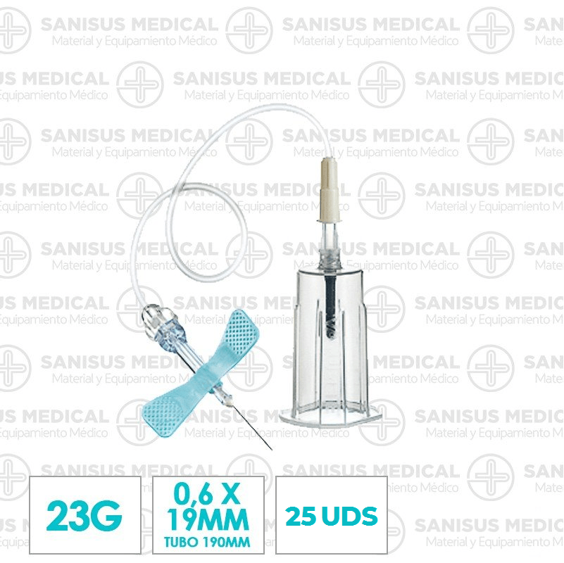 Palomilla de seguridad 23G con portatubos Azul Caja 25 uds