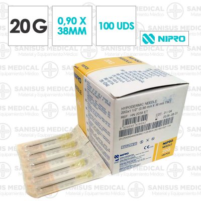 Agujas Nipro 20G 0,90mm x 38mm Ref: HN-2038-ET