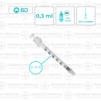 Jeringa de insulina B.D Micro-Fine 0.3ml Aguja 30G 0,30x8mm Caja 100uds