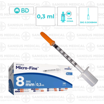 Jeringa de insulina BD (Embecta)Micro-Fine 0.3ml Aguja 30G 0,30x8mm Caja 100uds