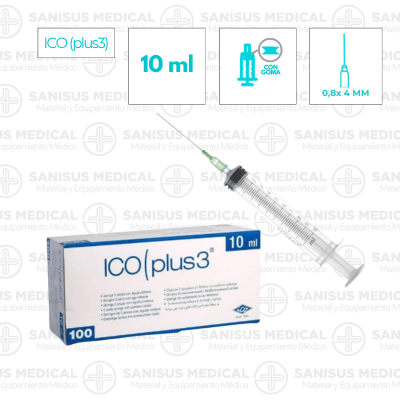 Jeringa <b>10ml</b> con aguja 21G 0,8x40mm Ico Plus 3 Caja 100 uds