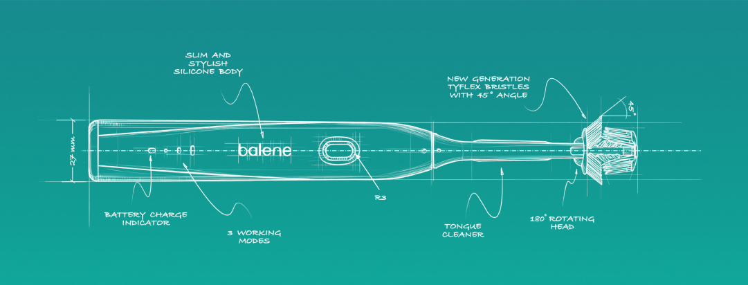 Balene es el primer cepillo del mundo que limpia la cara interna, externa y superficie de masticado de los dientes a la vez. Su tecnología sónica traslada un movimiento vertical de alta frecuencia a los filamentos, asegurando una limpieza profunda en toda la dentadura. ¿Qué incluye el Starter Kit? Base del cepillo, 1 cabezal de dureza media y un cargador.