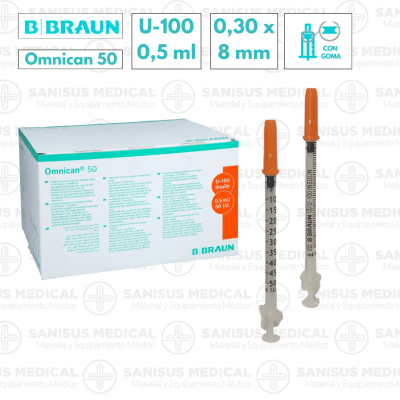 Jeringa Insulina Braun Omnican 50 con aguja 0,5ml 30G (0.30x8mm) U-100 Caja 100 uds