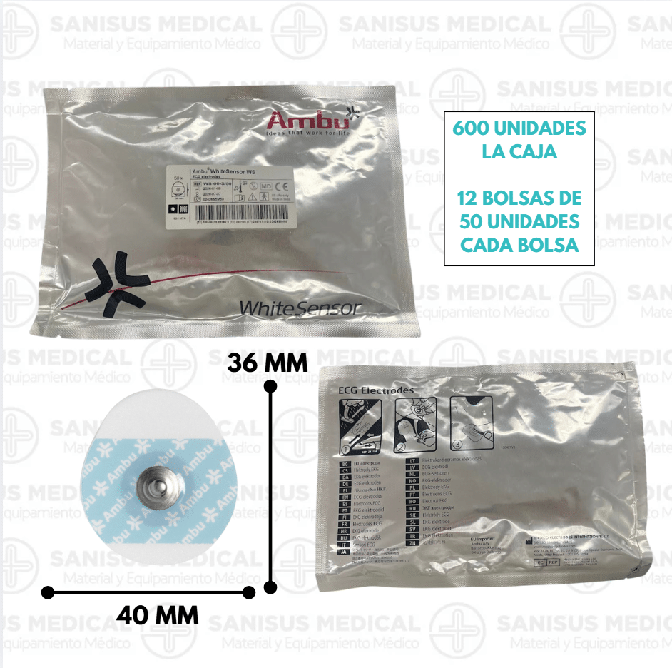 Electrodos de corchete adhesivos ECG 36x40mm Ambu White Sensor WS ® Bolsa 50 UDS - Imagen 2