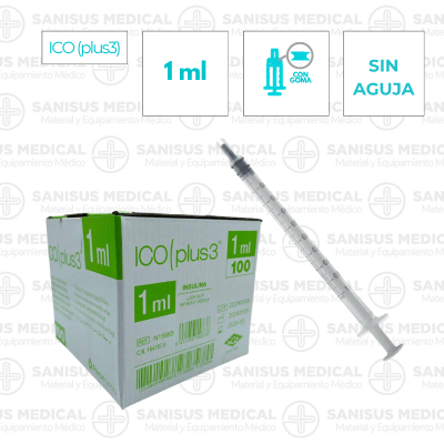 Jeringa insulina 1ml sin aguja-Ico Plus3- Caja 100 uds