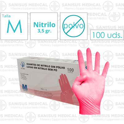 Guantes de Nitrilo Rosa FINO 3,5GR Talla M Caja 100 uds