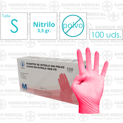 Guantes de Nitrilo Rosa FINO 3,5GR Talla S Caja 100 uds