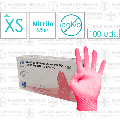 Guantes de Nitrilo Rosa FINO 3,5GR Talla XS Caja 100 uds