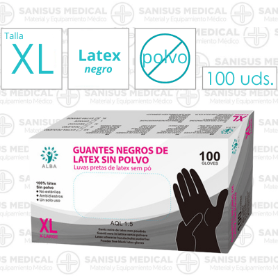 Guantes de Látex Negro sin Polvo T. XL  Caja 100 uds