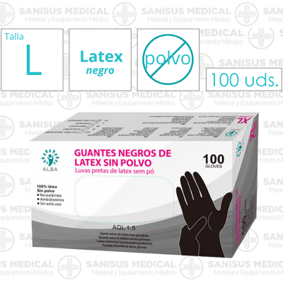 Guantes de Látex Negro sin Polvo T. L  Caja 100 uds