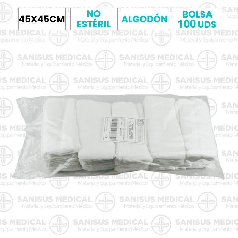 Pieza gasa no estéril 45X45 17H 2T Bolsa 100uds