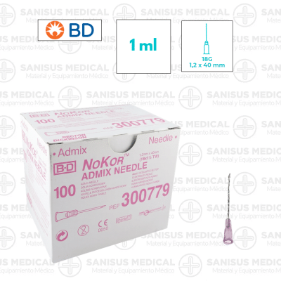 Aguja de transferencia relleno Nokor 18G 1,25x 40mm. Caja 100uds