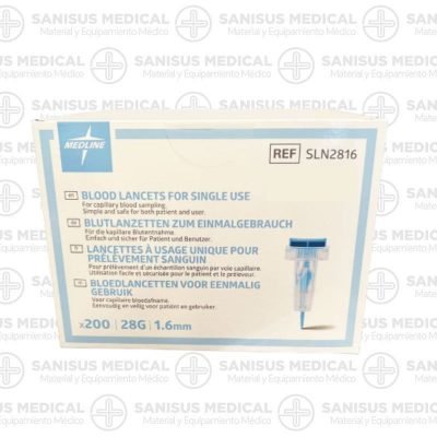 Lanceta de seguridad Medline 28G 1.8MM Caja de 200 UDS
