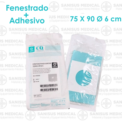 Paño o Talla estéril plastificado fenestrado con adhesivo 75 X 90 cm