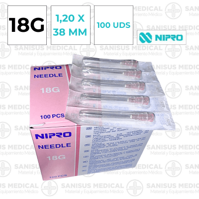 Agujas Nipro 18G 1,20mm x 38mm Ref: HN-1838-ET Caja 100 uds
