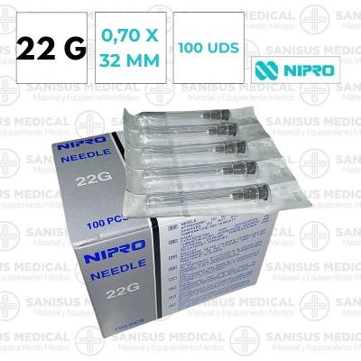 Agujas Nipro 22G 0,70mm x 32mm Ref: HN-2232-ET Caja 100 uds