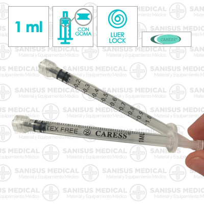 Jeringa 1ml de 3 cuerpos Luer Lock Caress  Caja 100 Uds