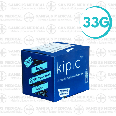 Agujas mesoterapia Kipic 33G <b>0,21x8mm</b> Caja 100 uds