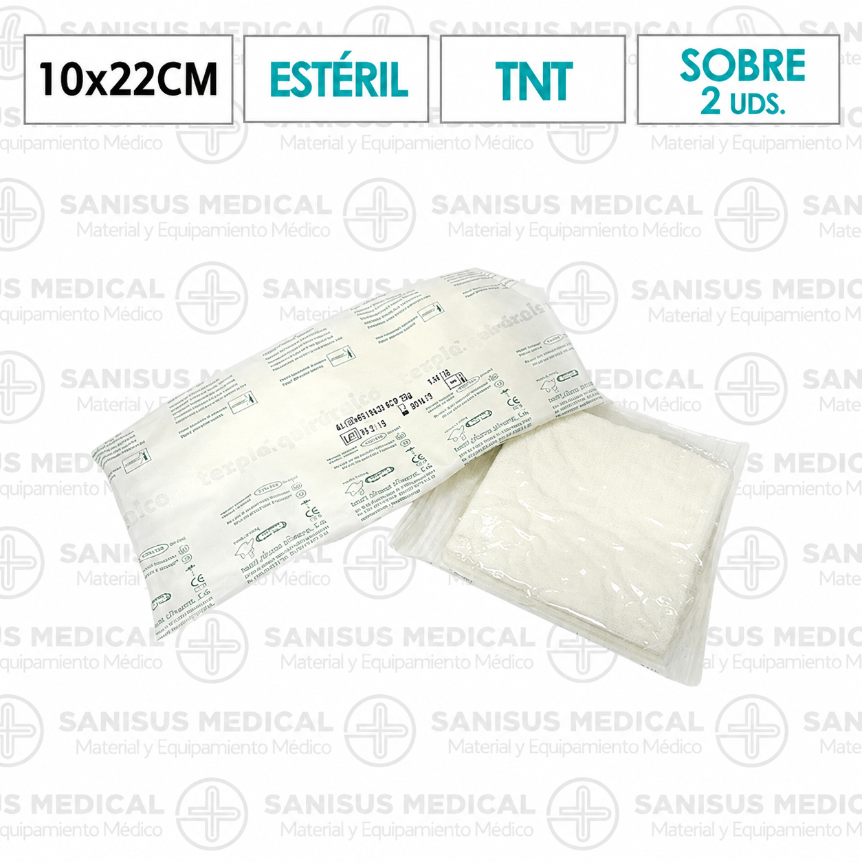 Gasa Esteril TNT 10 x 22 cm 12 capas Sobre 2 uds