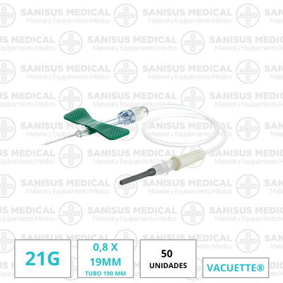 Palomilla de seguridad Vacuette 21G Verde Caja 50 uds