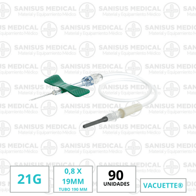Palomilla de seguridad Vacuette 21G Verde Caja 90 uds