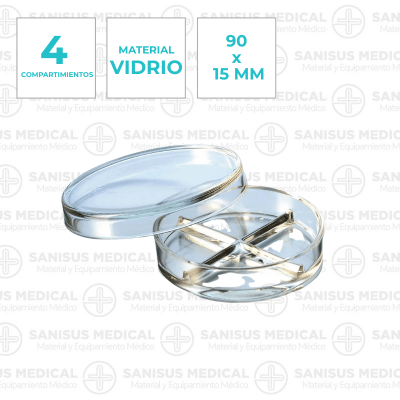Placa de Petri Pyrex | de vidrio con 4 compartimentos | 90 mm x 15 mm