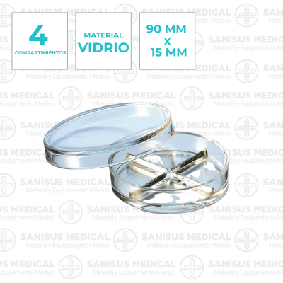 Placa de Petri Pyrex | de vidrio con 4 compartimentos | 90 mm x 15 mm