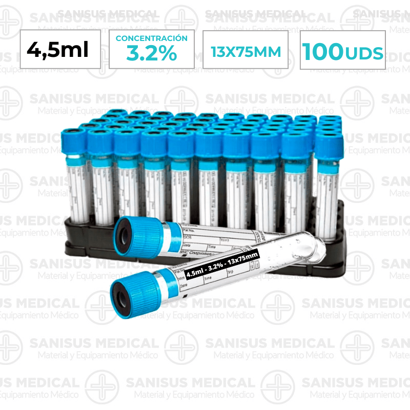 Tubo de citrato sódico 4,5ML 3.2% 13X75mm Caja 100 uds