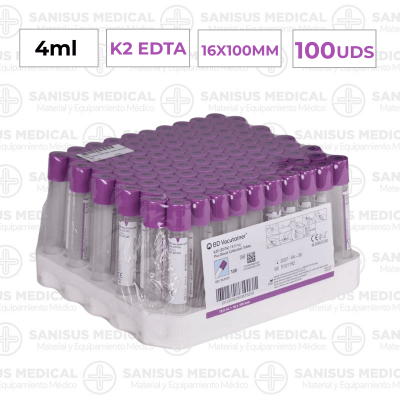 Tubo EDTA K2 10ML 16x100mm caja 100 uds
