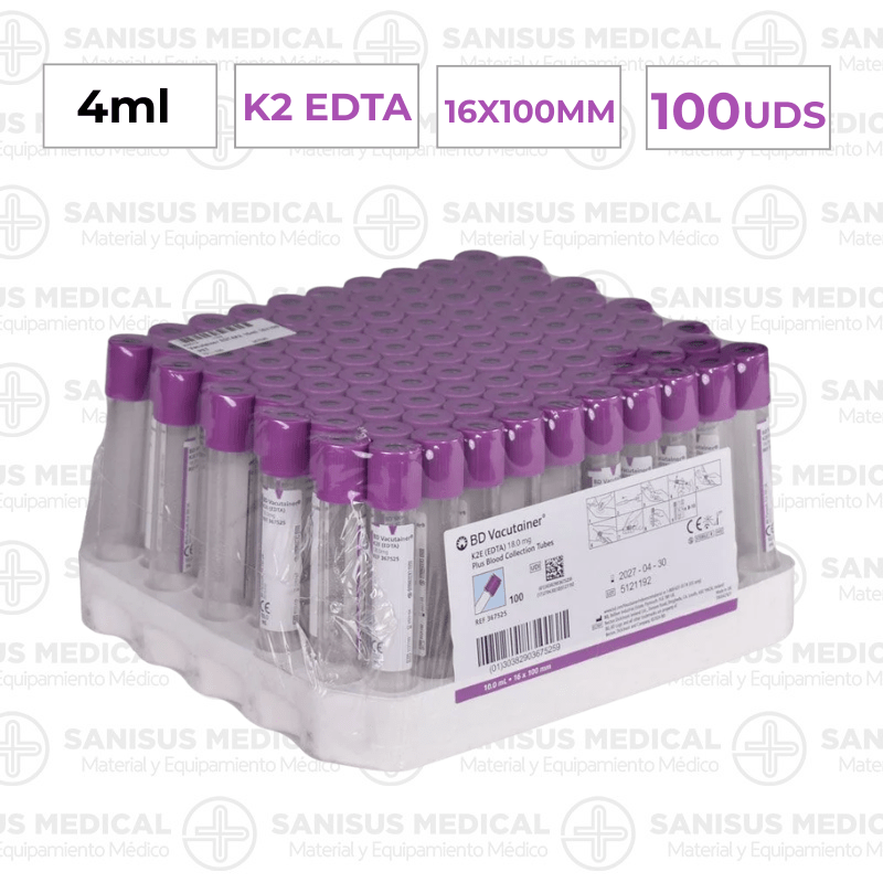 Tubo EDTA K2 10ML 16x100mm caja 100 uds