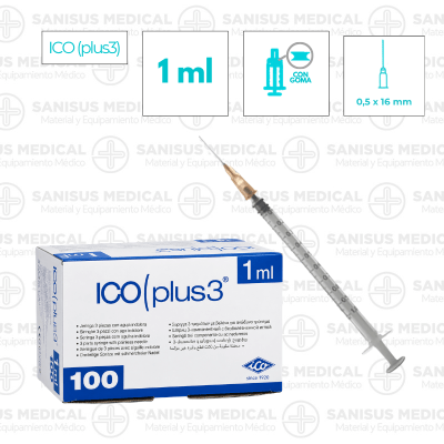 Jeringa ico plus 1ml tuberculina con aguja 25G 0.5x16mm Caja 100 uds