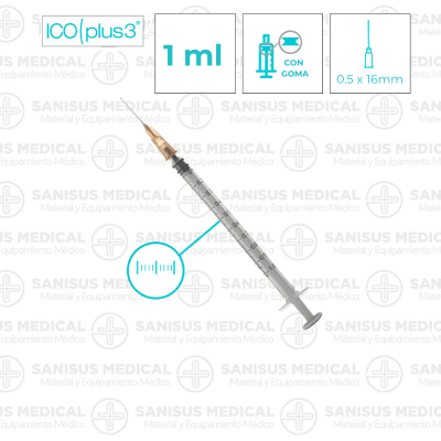 Jeringa ico plus 1ml tuberculina con aguja  25G 0.5x16mm Caja 100 uds