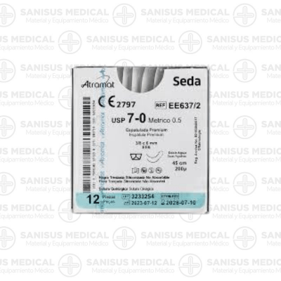 Sutura seda espatulada 7/0 -Atramat caja 12uds
