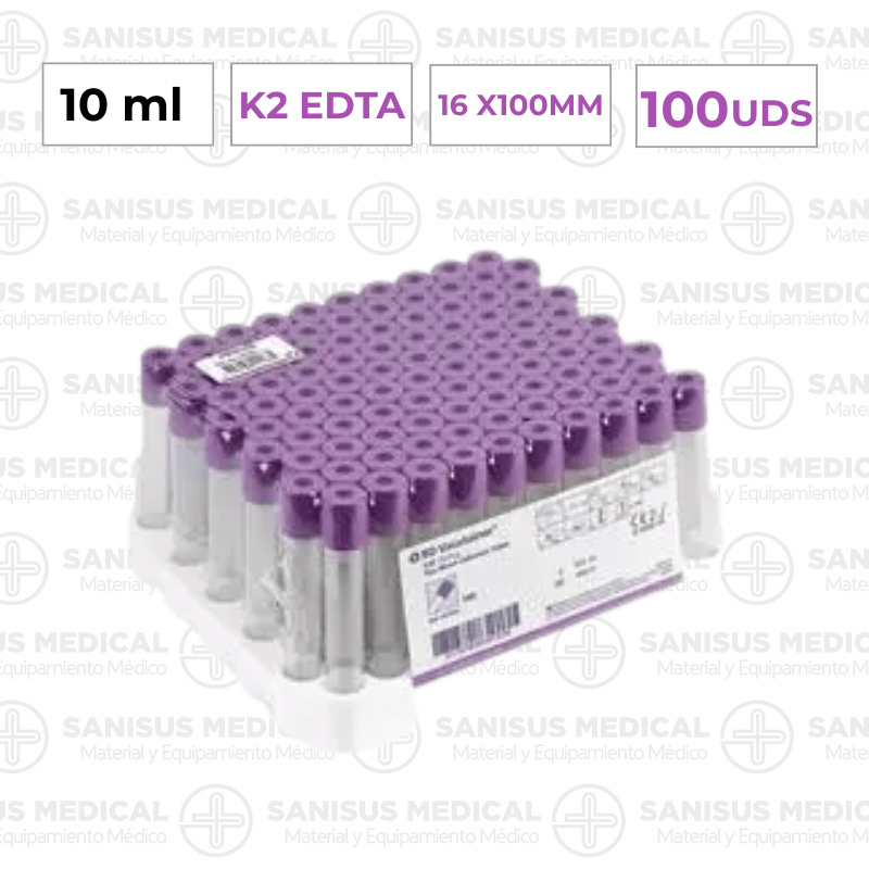 Tubo EDTA K2 10ML 16x100mm caja 100 uds