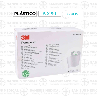 Esparadrapo plástico Transpore 5cm x 9.1m Caja de 6 uds.