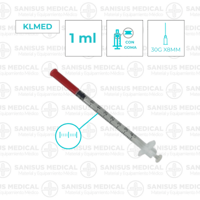 Jeringa insulina 1ml  30G X 8 mm – klmed caja 100 uds
