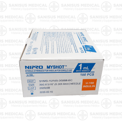 Jeringa para insulina 1ml de 30g-0.30X8mm NIPRO Caja 100uds