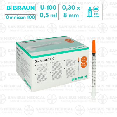 Jeringa Insulina Braun Omnican 100 con aguja 1ml 30G (0.30x8mm) U-100 Caja 100 uds