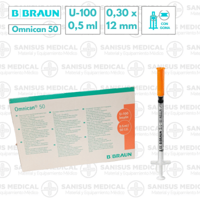 Jeringa Insulina Braun Omnican 50 con aguja 0,5ml 30G (0.30x12mm) U-100 Caja 100 uds