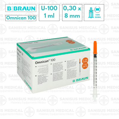 Jeringa Insulina Braun Omnican con aguja 100 1ml 30G (0.30x8mm) U-100 Caja 100 uds