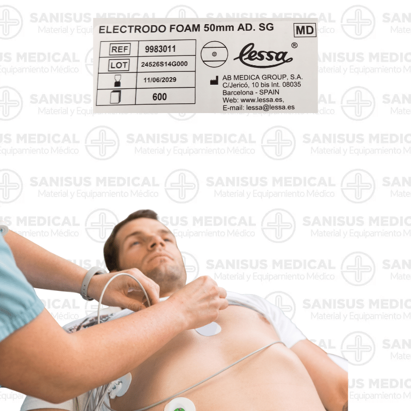 Electrodos de corchete adhesivos ECG 50mm Lessa Foam Bolsa 30 uds - Imagen 3